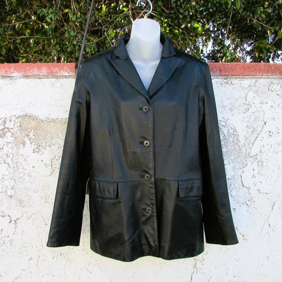 GAP black leather single breast blazer L